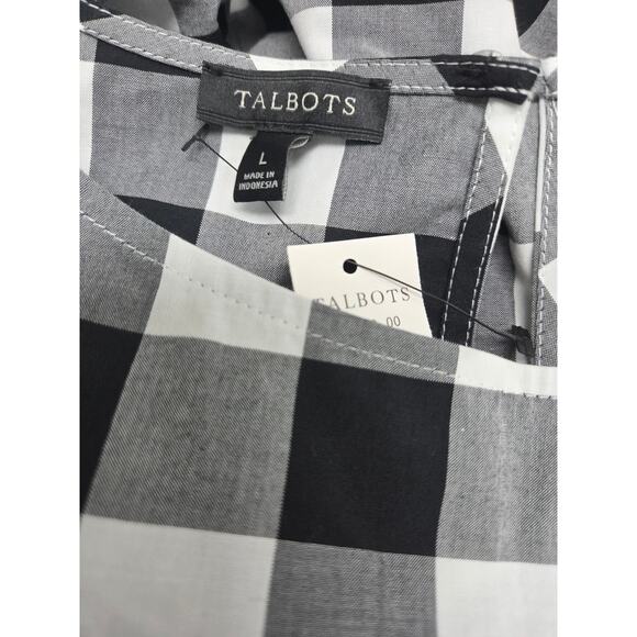 Talbots NWT Black White Gingham Check Top L 3/4 Sleeve Keyhole Neck Side Zip - Picture 6 of 6